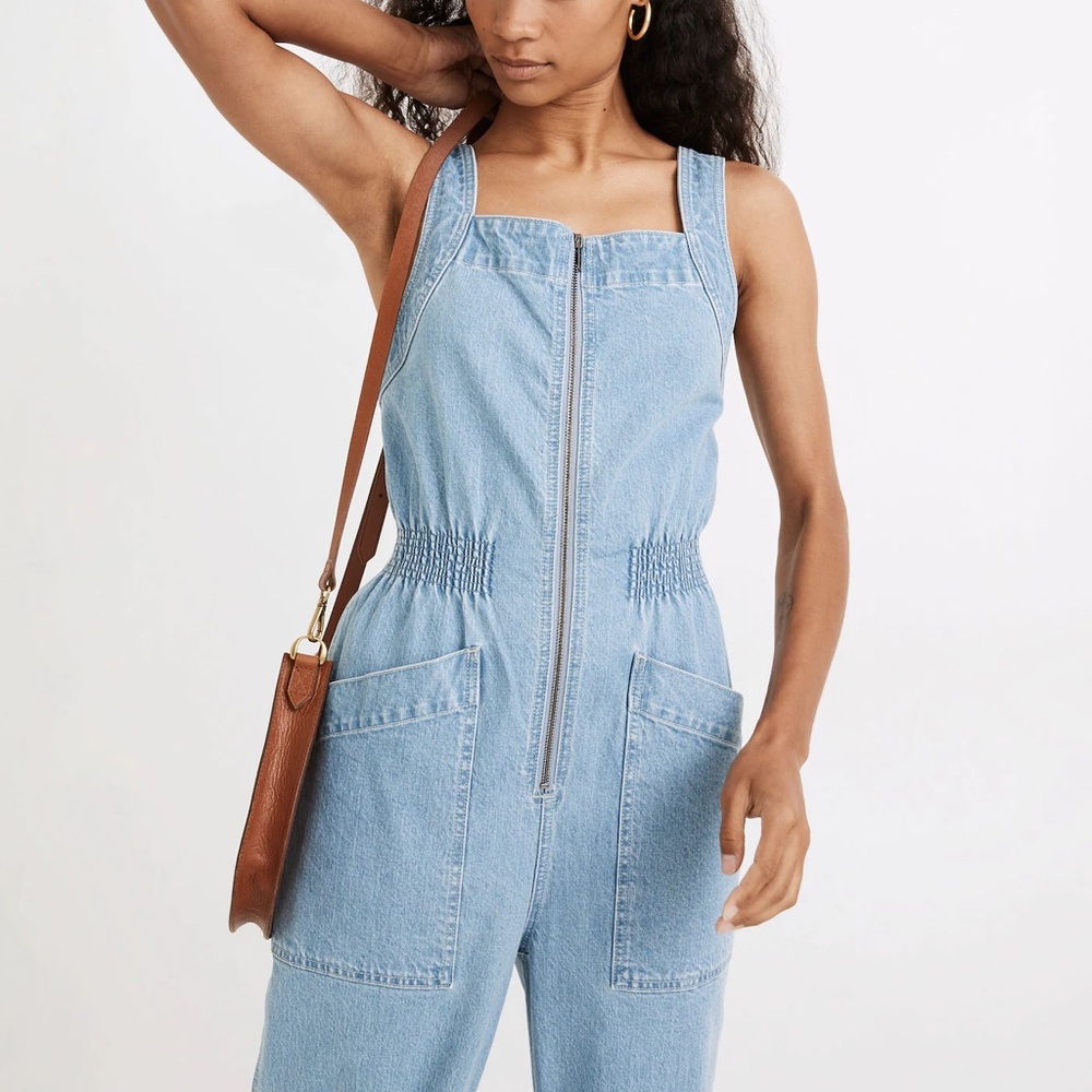Madewell Blue Overalls with Adjustable Straps and Cinched Waist